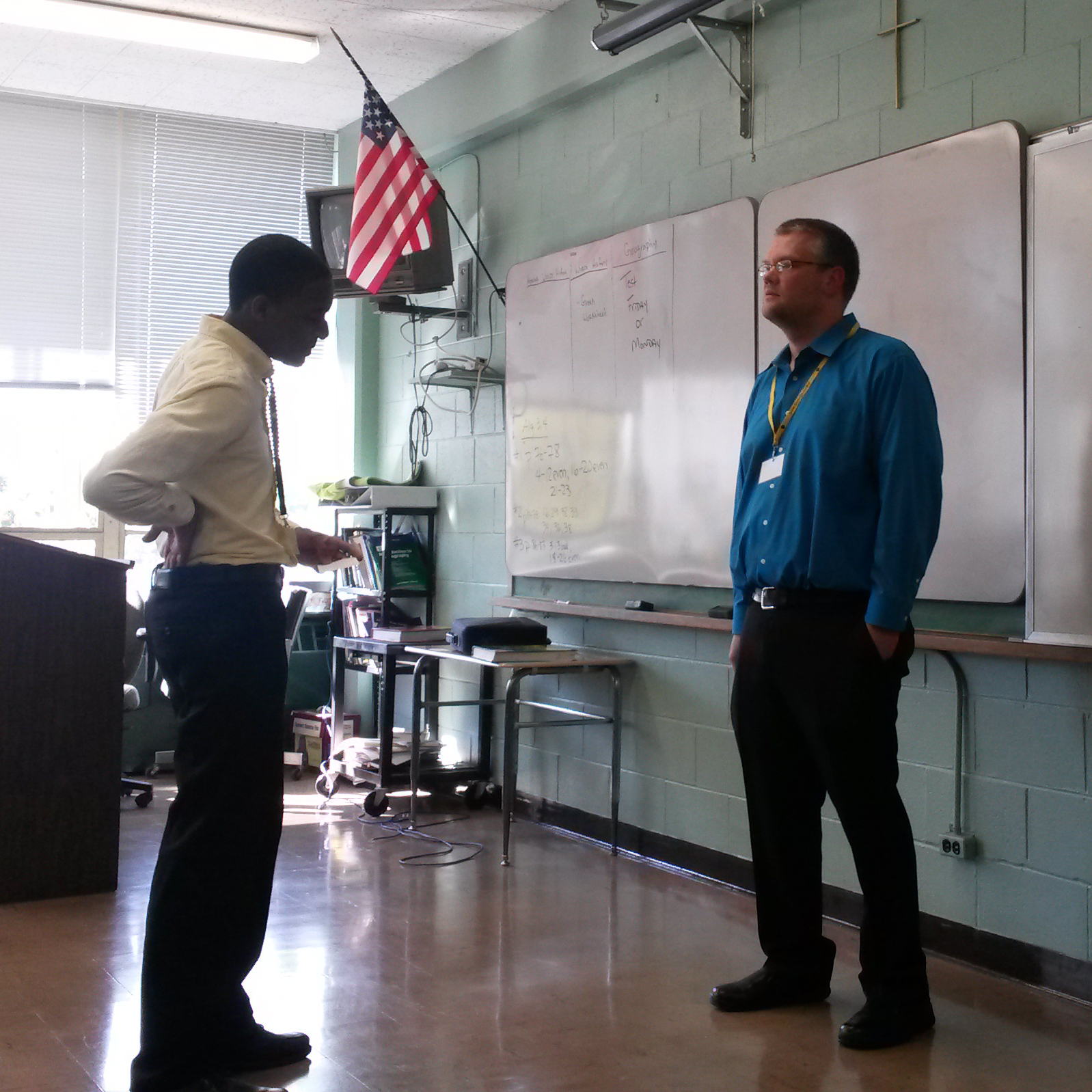 Jordan Foster, a student in the Academy of Business and Finance, gives Mr. Sims a one minute speech about his favorite topic.
